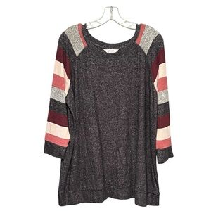 Market & Spruce Paulsen Brushed Knit Top Dark Gray MultiColor Long Sleeve Tunic